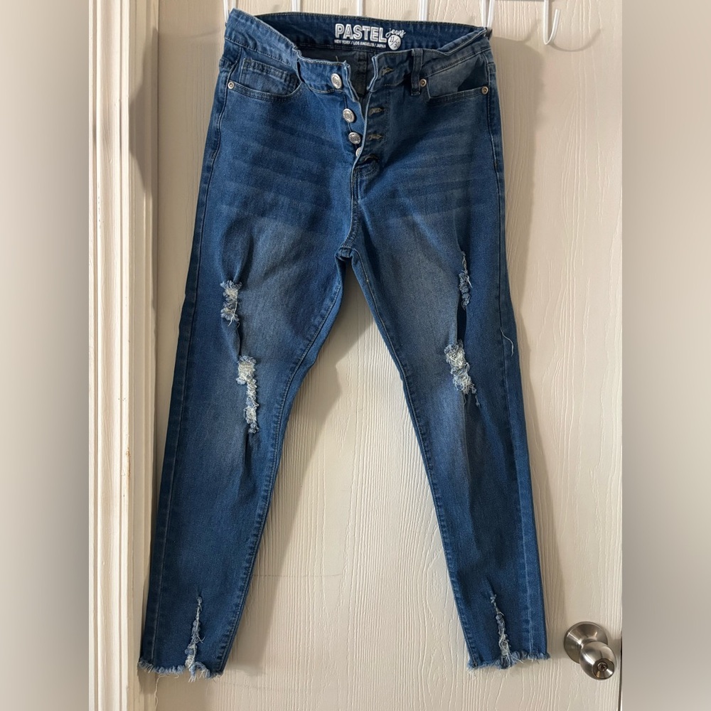 Pastels Blue Distressed Skinny Jeans